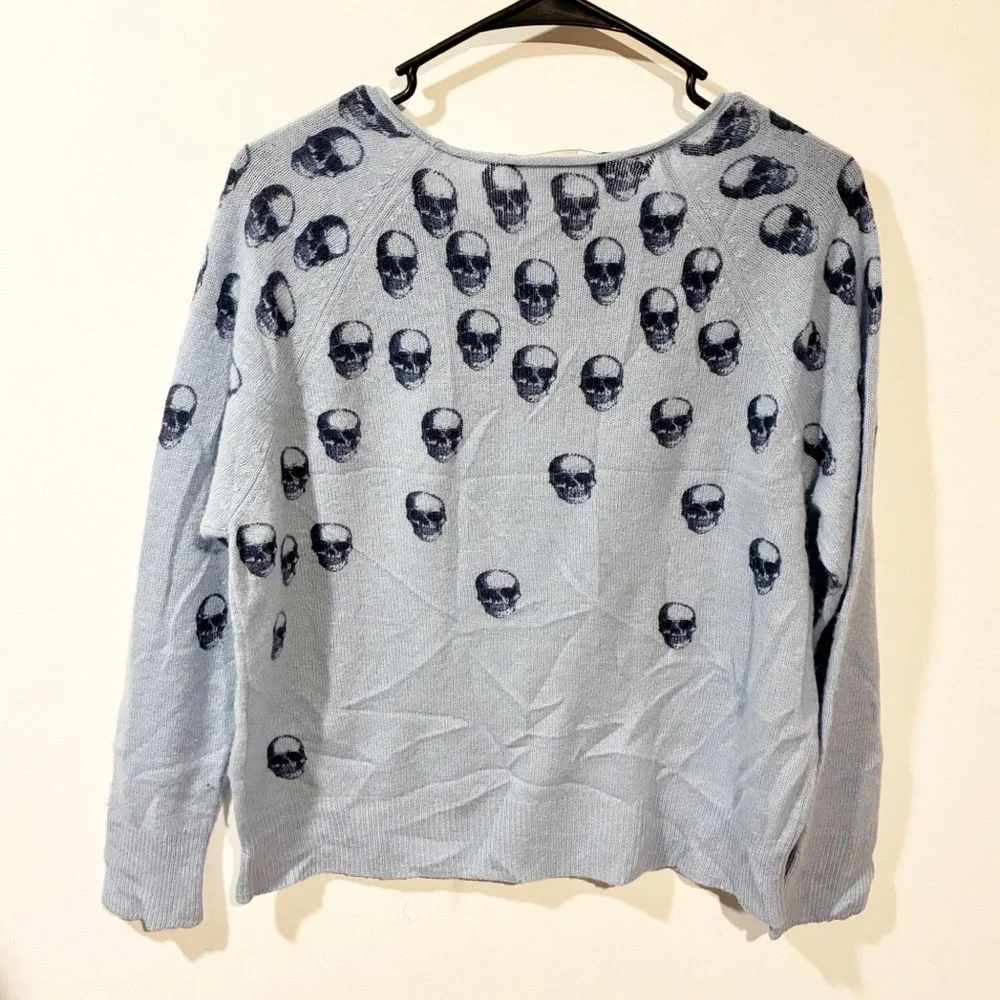Skull Cashmere Alena Skull Pattern Sweater Light Blue Goth Emo‎ Size Small